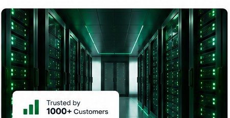 Green-lit server room artwork